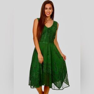 Sakkas Sundara Stonewashed Rayon Embroidered Mid-Length Dress Size Sm/Med NWOT